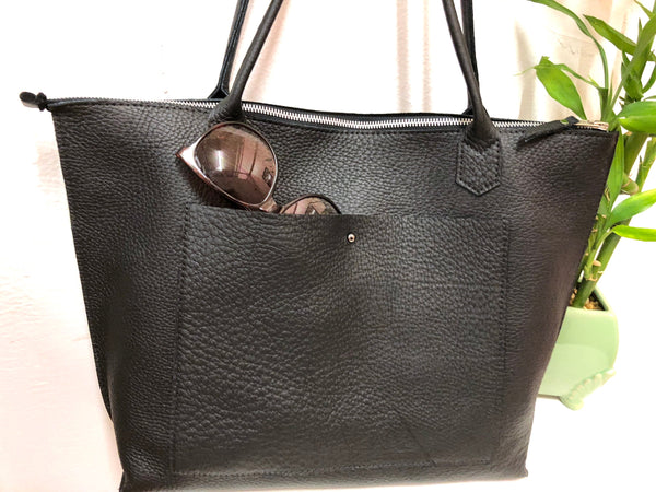 Leather tote bag with zipper, Everyday leather tote