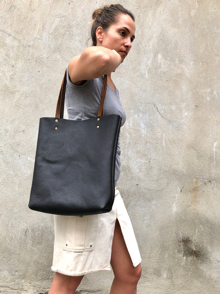 Tall Leather tote bag  Travel leather bag Leather Shopper bag