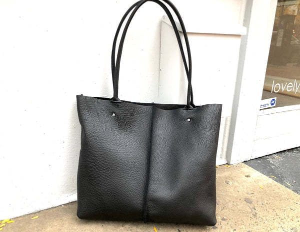 Large Black Leather Tote, Work and travel leather bag, Crossbody bag