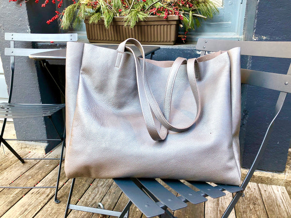 Extra large metallic leather tote bag , Oversized work and travel computer bag