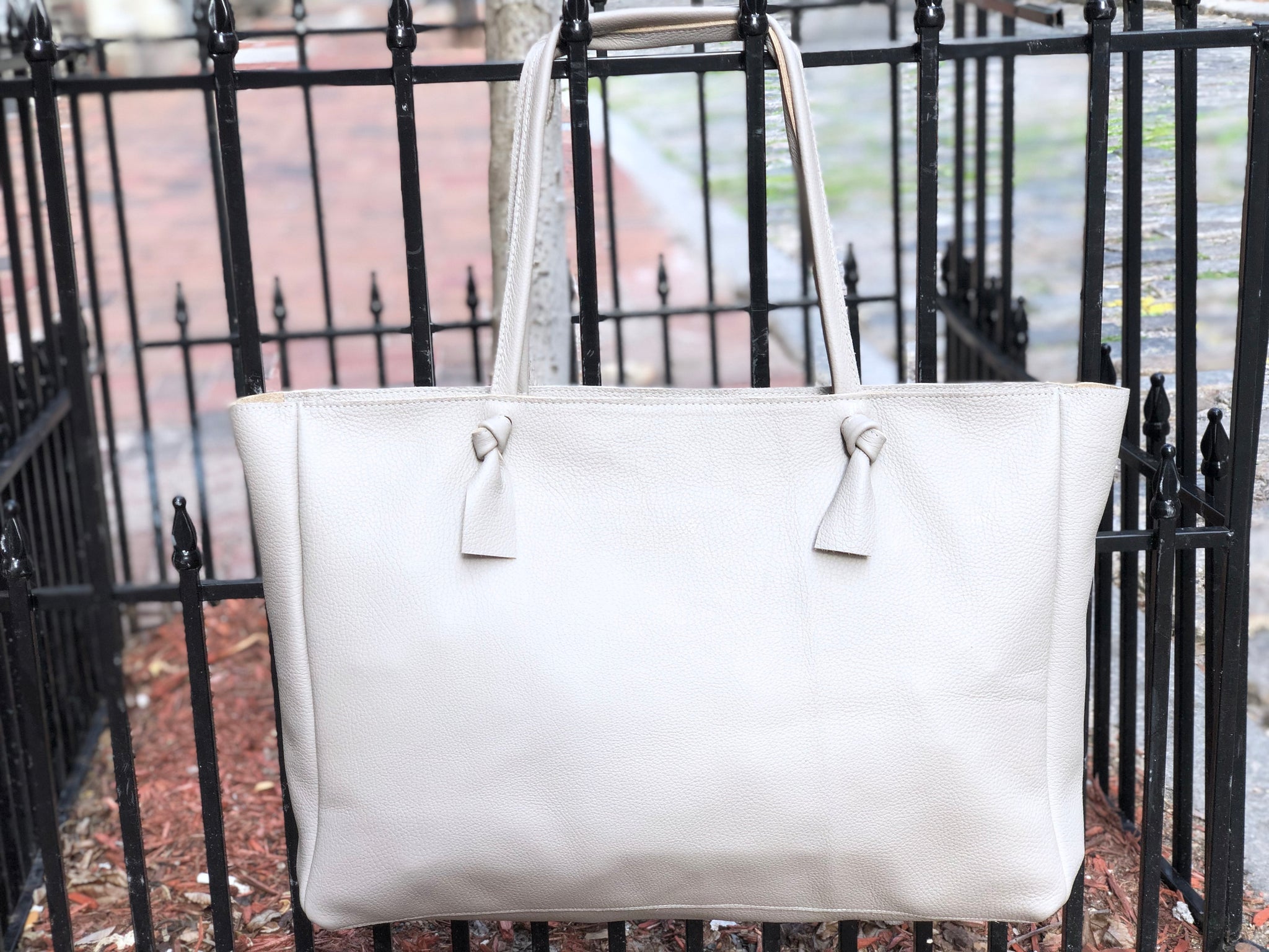 Silver cowhide leather tote bag 22”x 14” Large work and