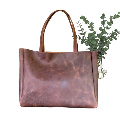 Extra large brown leather tote bag 24”x 15”