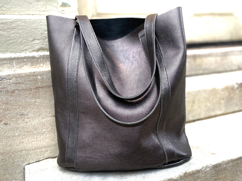 Large black leather tote bag, Tall work and travel computer bag – Urban Artisan Boutique