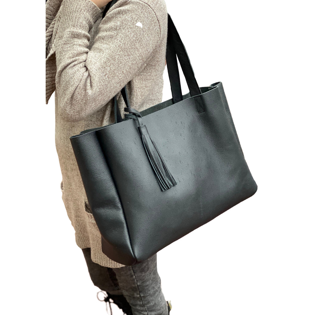 Extra Large Black Leather Tote Bag 19x 15x5 , Oversized Work and